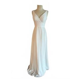 NEW BILL LEVKOFF women's v-neck chiffon a-line dress in white